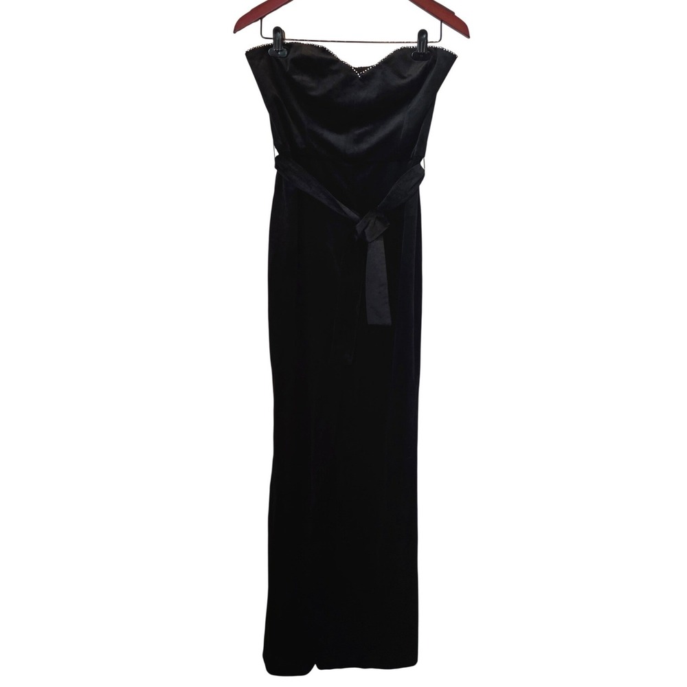 Karina Grimaldi Velvet Strapless Ivy Jumpsuit Rhinestone Trim Black Evening M